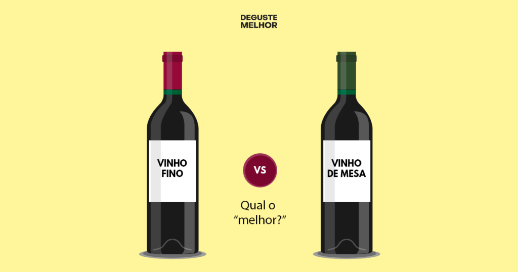 Garrafa de vinho fino ao lado de um vinho de mesa