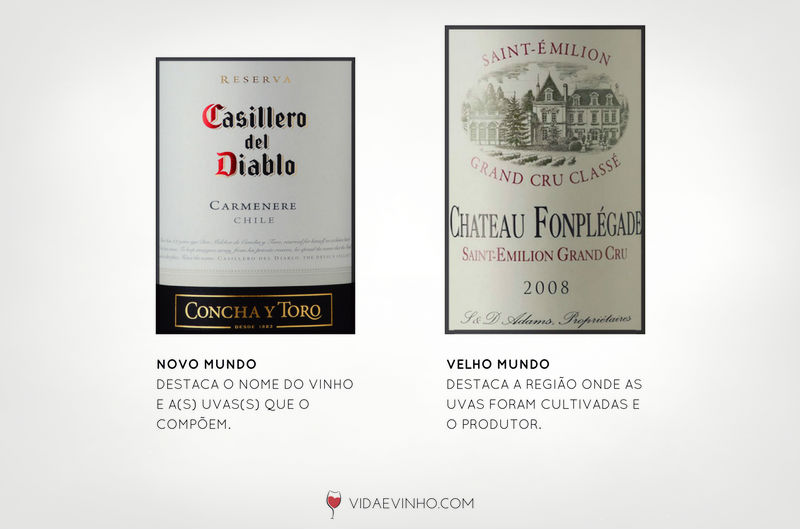 rótulos de vinhos do novo e velho mundo