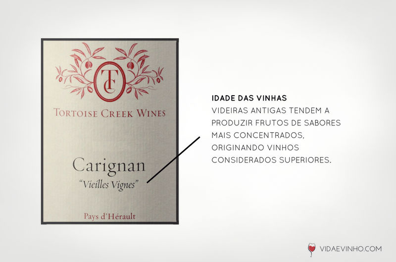 rótulo de vinho - idade das vinhas
